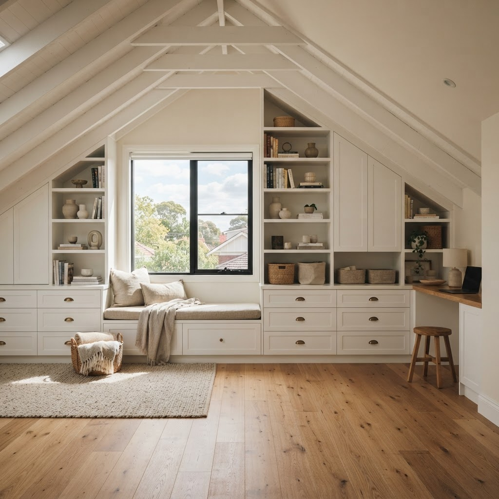 Storage opportunities within the completed attic room